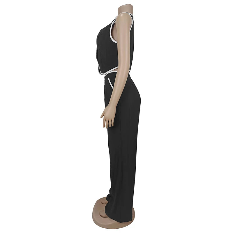 BKLD 2025 Women's Temperament Commuting Suit Contrasting Button Sleeveless Vest Tops+Zipper Pockets Pants Fashion Casual Outfits