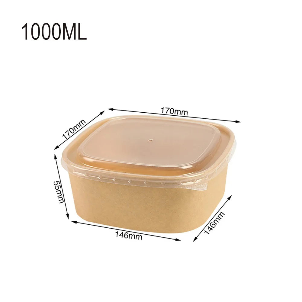 10pcs/set Disposable Lunch Box Kraft Paper Square Lunch Box Fast Food Packing Boxes Paper Bowls With Lid Household Bento Boxes