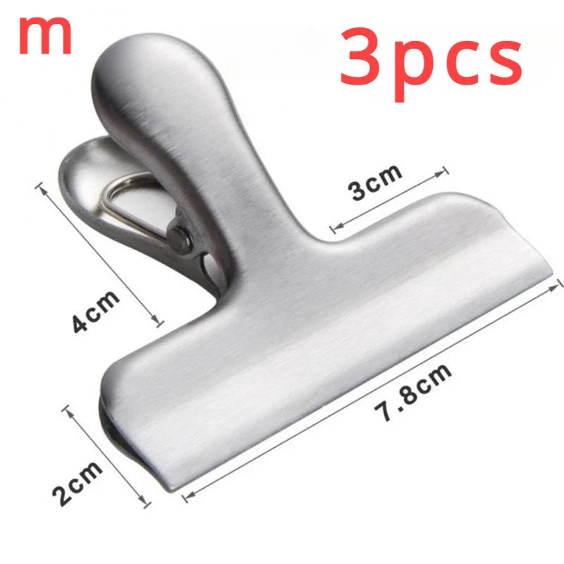 3PCS Stainless Steel Bag Clipsf For Food Heavy Duty Metal Silver Food Clips Office Paper Clamps Air Tight Seal Snack Clips