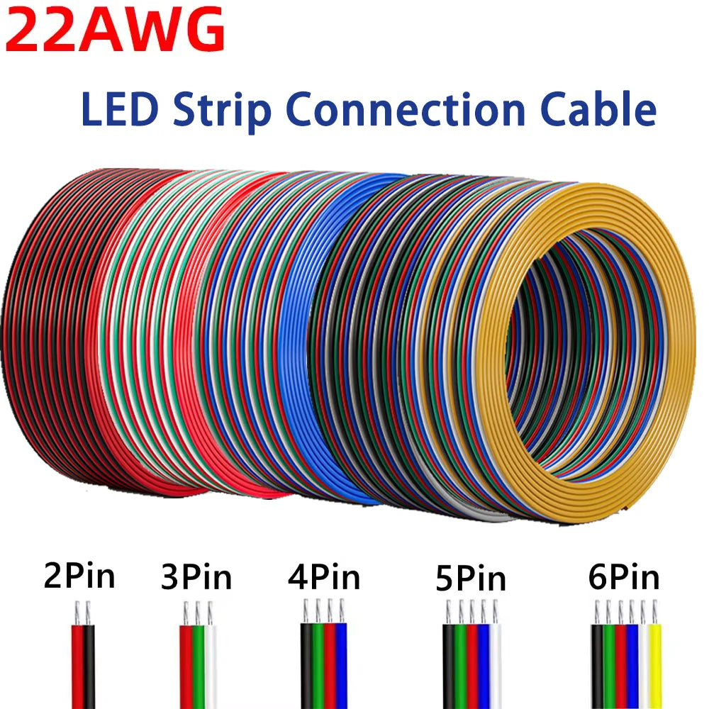 22 AWG 2Pin 3Pin 4Pin 5Pin 6Pin Electronic Cable Extension Wire for 5050 3528 COB RGBW RGB CCT RGBWW RGBCCT LED Strip Lights Car