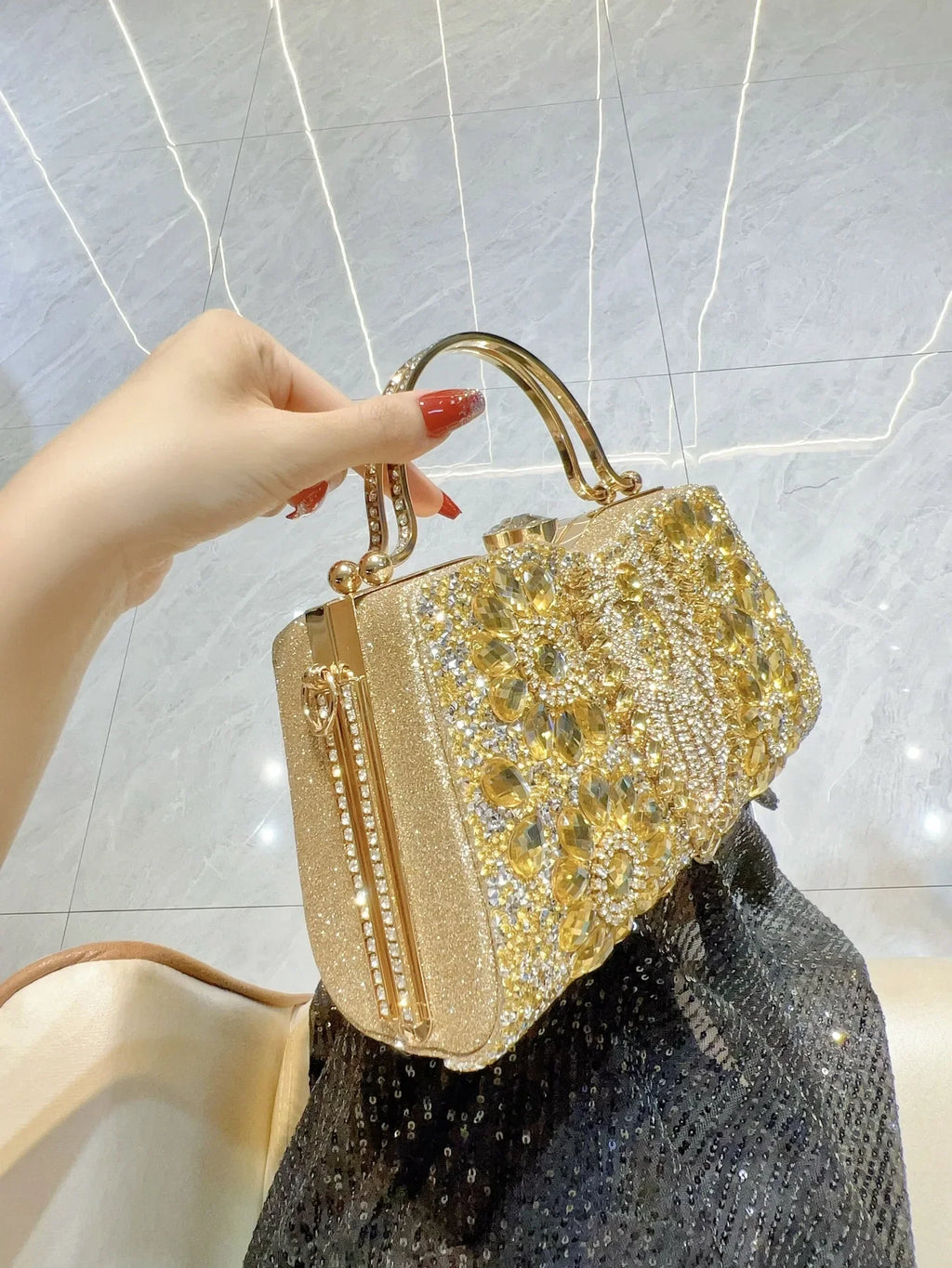 Rhinestone Women Evening Clutch Shiny Dinner Party Handbag Match For Dress Shoulder Crossbody Bag Cosmetic Phone Storage