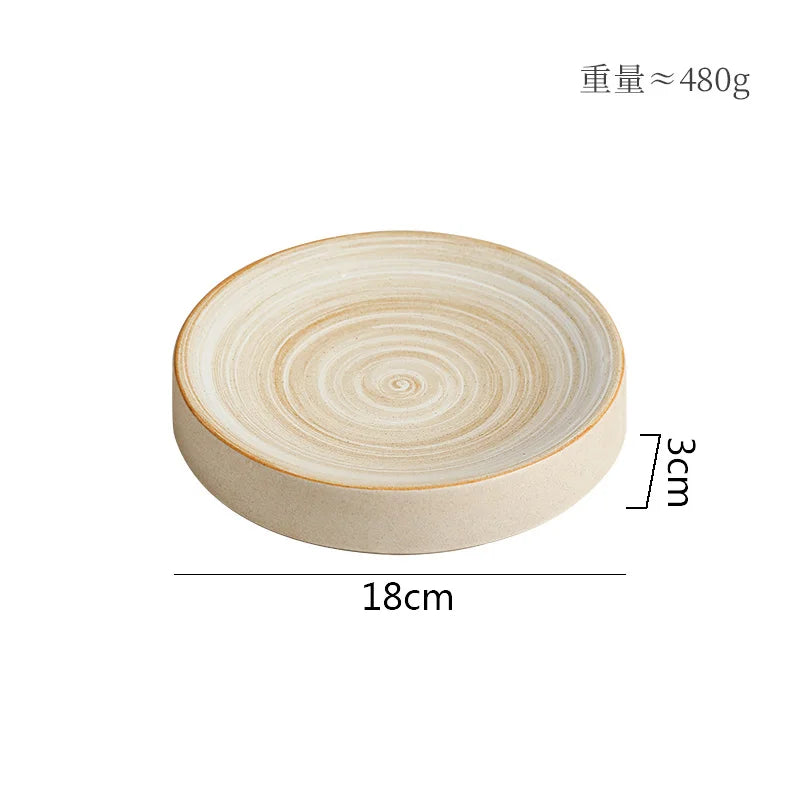 Retro Cylindrical Ceramic Plate Pasta Dish Dessert Snack Plate Steak Plate Sushi Plates Restaurant Molecular Cuisine Tableware