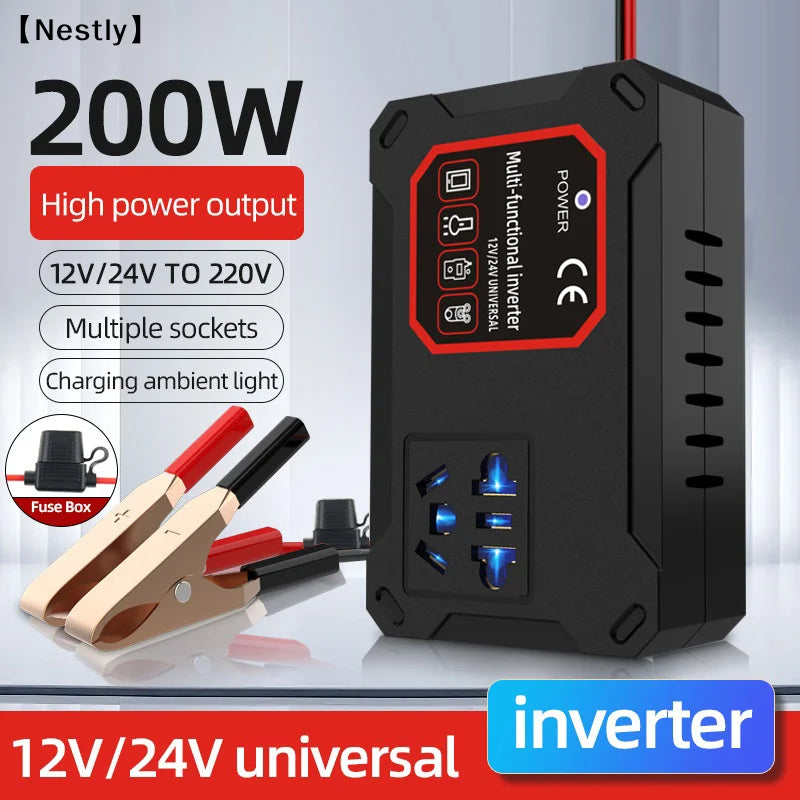 Car Power Inverter 200W 12V/24V To 220V Converter Charger Adapter Universal Socket Portable Vehicle-mounted Auto Inverters〔Nest〕