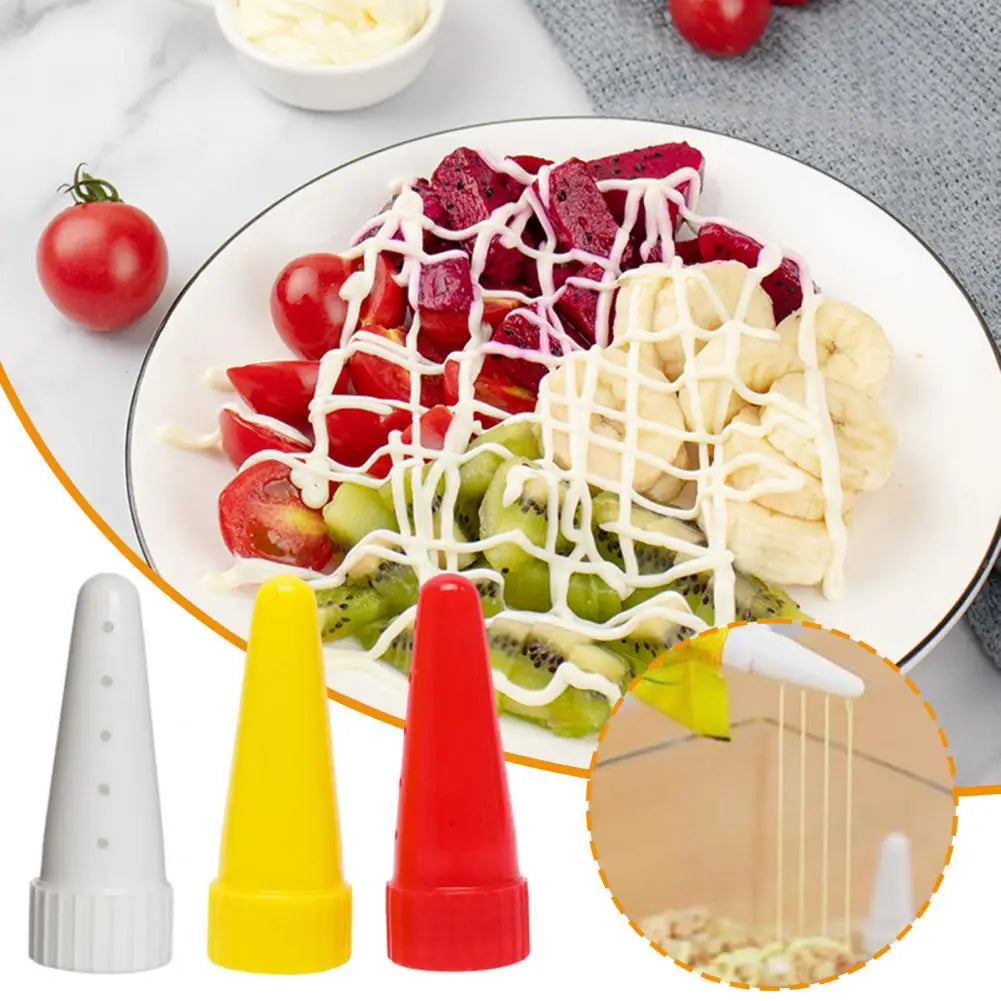 3Pcs Salad Dressing Dispenser Piping Tip Food Grade PP Salad Sauce Syrup Jam Ketchup Squeeze Bottle Nozzle Kitchen Gadgets