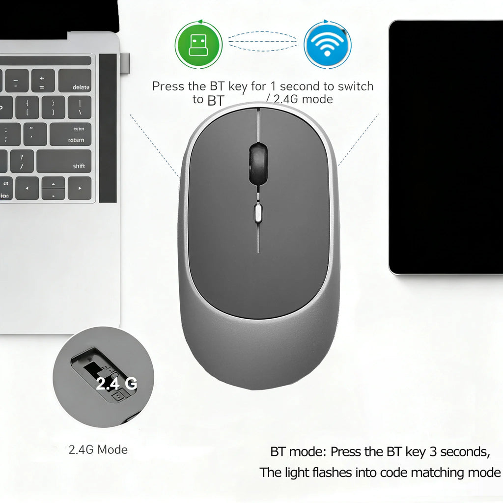 Wireless Mouse Bluetooth-Compatible Mouse Ergonomic 1200DPI Mouse For MacBook Tablet Laptops Computer PC iPad 2.4Ghz Gaming Mice