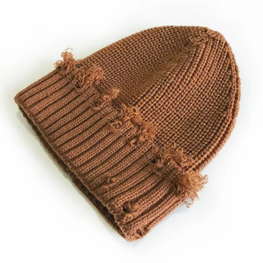New Fall and Winter Hip Hop Trend Broken Brim Knitted Hat Woman Man Green Grey Black White Hole Cap Warm Hat Bonnets Fall