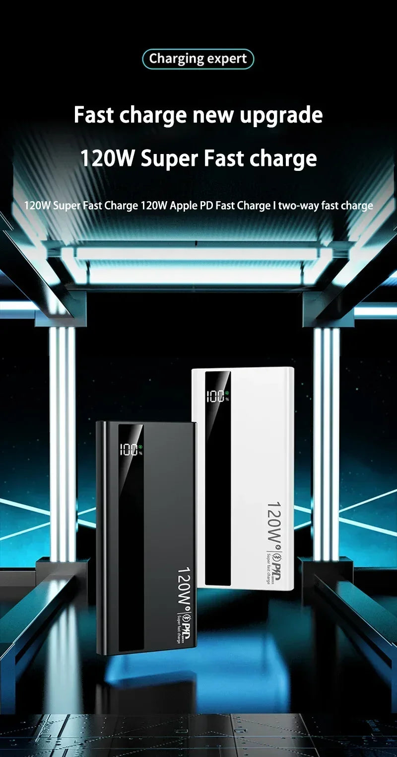 Lenovo 120W 50000mAh CCC Power Bank Super Fast Charging Ultra Capacity Portable Battery Charger LED Digital Display For IPhone