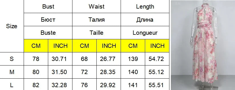 Floral Print Halter Maxi Dress Women Spring V Neck A Line Vacation Vestidos Backless Sleeveless Robes 2026 NEW Lady Long Dresses