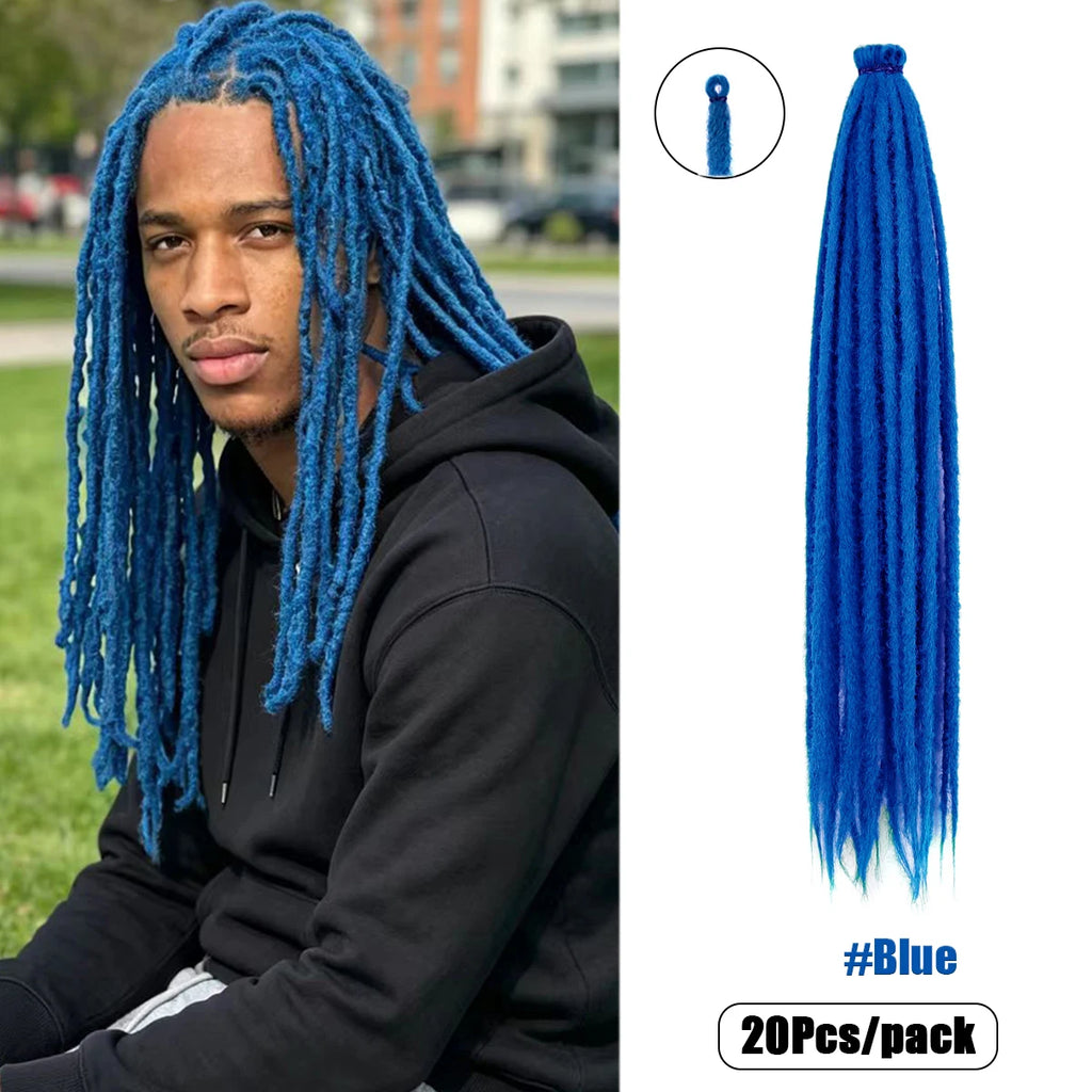 20Strands 24 Inch Synthetic Dreadlock Extensions Ombre Black 0.6cm Width Single Ended Hippie Reggae Style Crochet Hair for Men