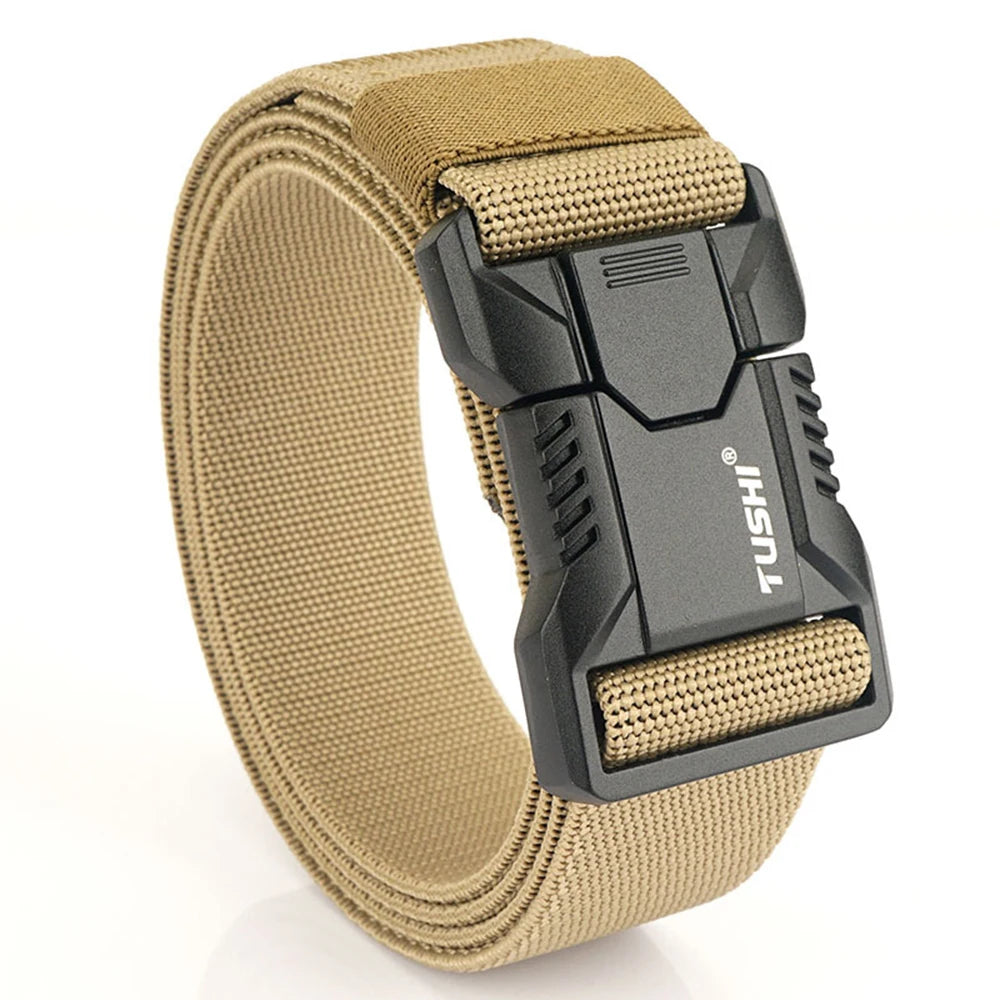 TUSHI Luxury Metal Quick Release Pluggable Buckle Belt For Men Durable Elastic Tactical Belts Cowboy Outdoor Stretch Work Belt