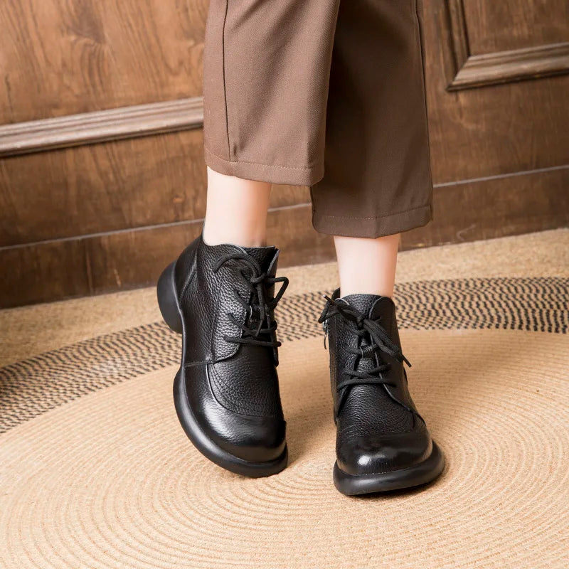 GKTINOO Women Autumn Boots Cowhide Ankle Boots 2025 Winter Retro Casual Genuine Leather Mother Boots Fur Keep Warm Low Heel 41