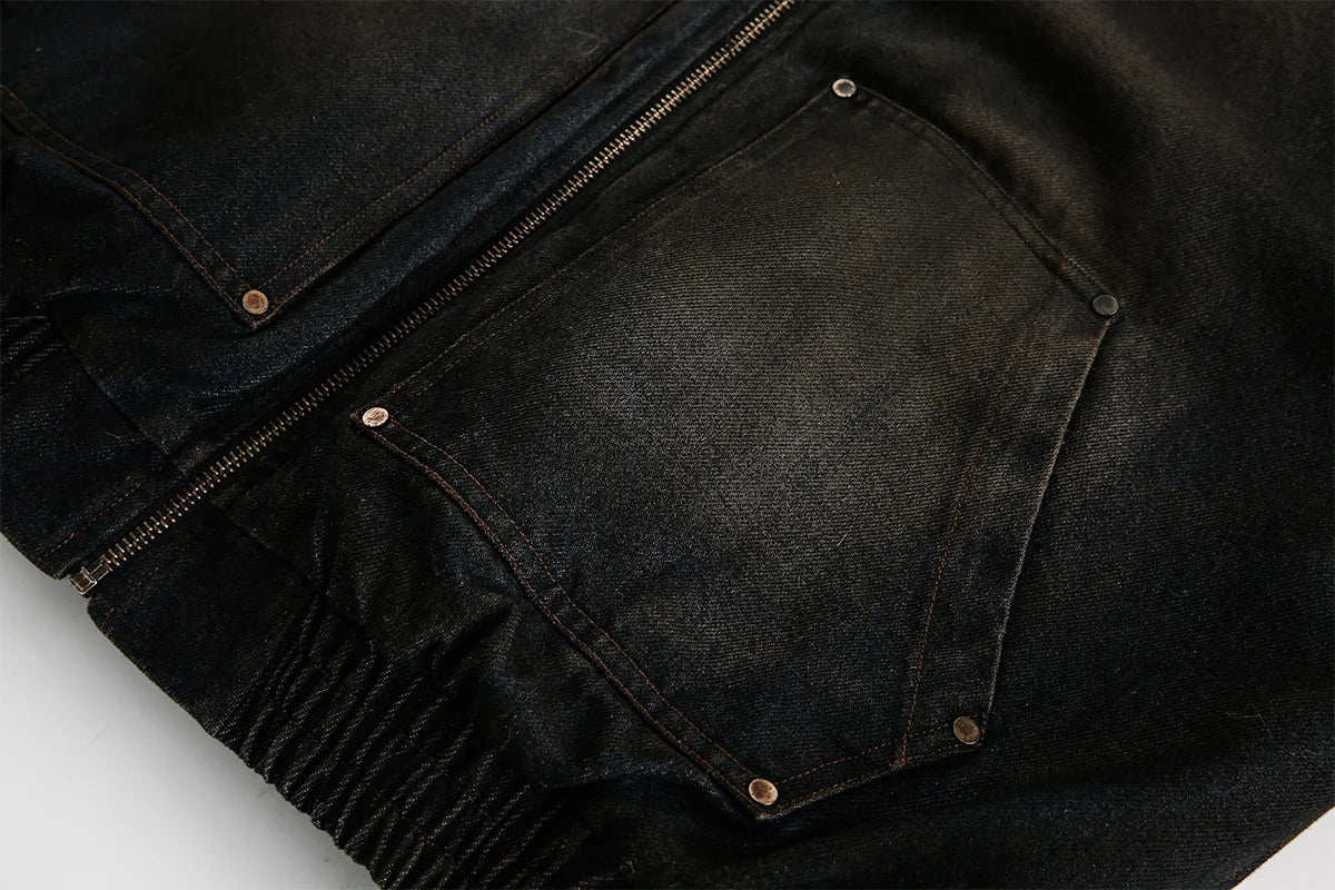 American High Street Vintage Denim Jacket Men Winter Thick Warm Jacket for Men Fashion Streetwear Zip Up Hoodie Coats Clothing
