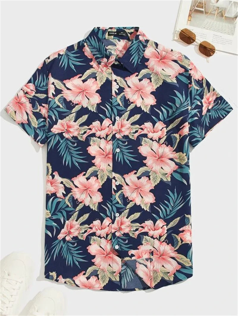 Summer Hawaiian Flower 3D Shirt Plant Printed Men's Clothing Street Loose 3XL Men's Top Trendy Beach Party Social Clothing Tops