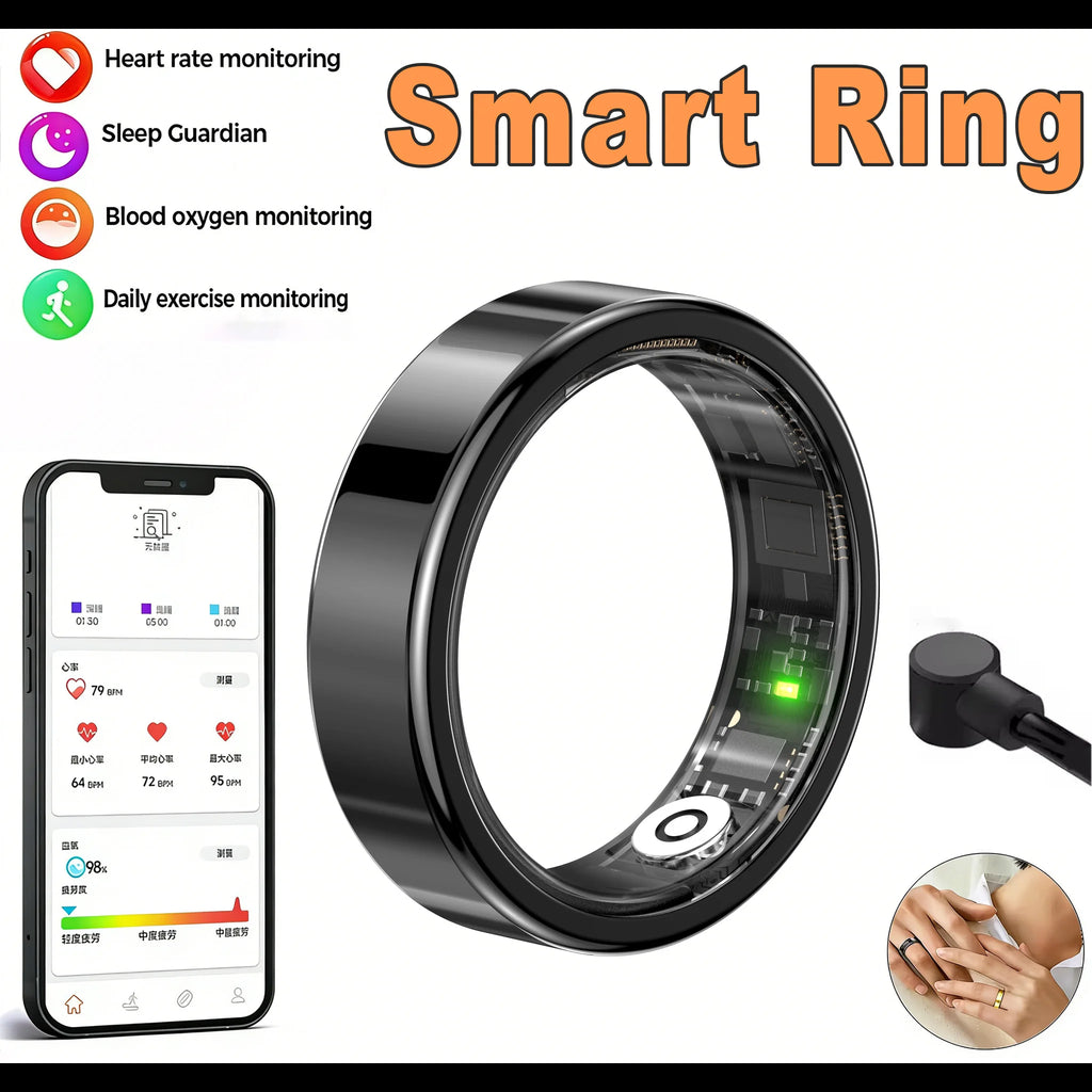 R09 Smart Ring Men Women with Charging Case Heart Rate Blood Oxygen Skin Temperature Monitor Waterproof For Android iOS R12