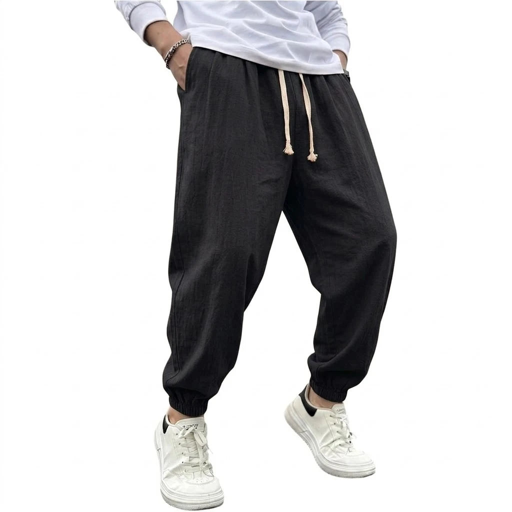 Mens Cotton Harem Pants Solid Casual Jogger Trousers Breathable Loose Fit Bottoms for Yoga Hiking Gym Sports and Daily Work Wear