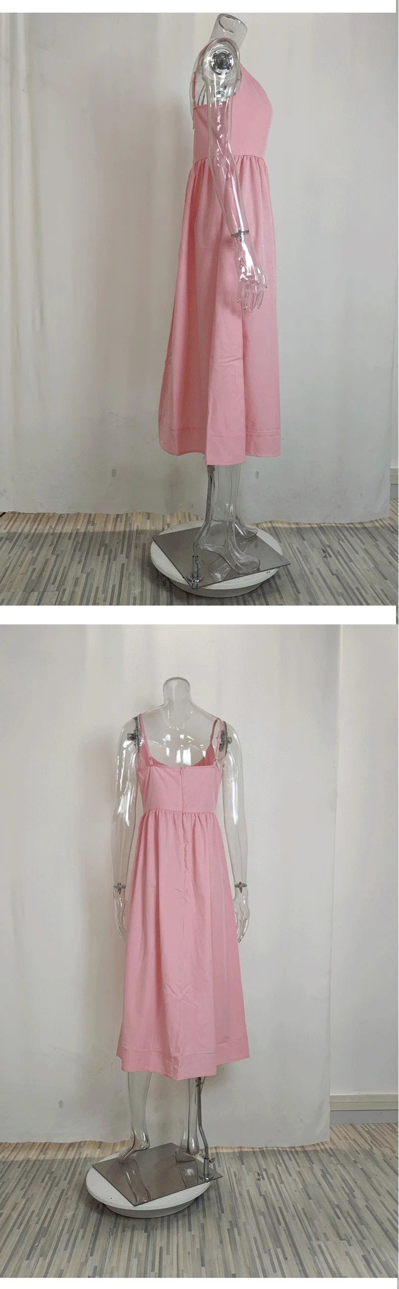 Summer U-neck Casual Female Vintage Elegant Spaghetti Strap Dress Women Elegant Solid Sleeveless A-line Midi Women's Dresses