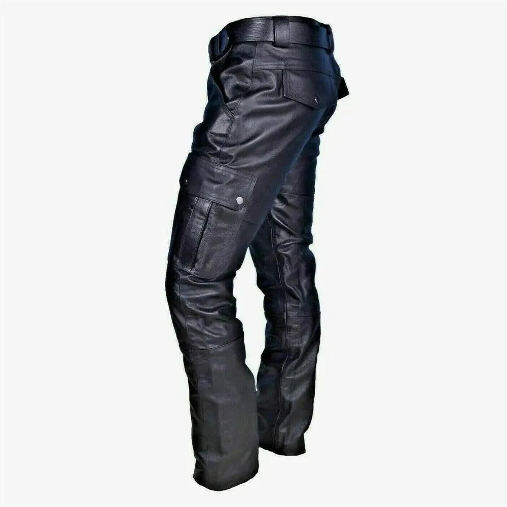 2026 Men's Black Leather Pants, Black Casual Pant, Autumn Fashion Biker PU Pants Loose Comfort Trousers, Khaki Dark Blue 5XL