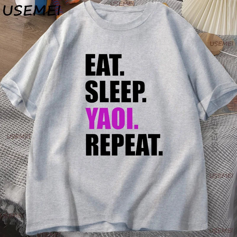 Eat Sleep Yaoi Repeat T Shirt Manga Tshirt Men Women Cotton Breathable T-shirt Men's Short Sleeve Round Neck Tees Clothes