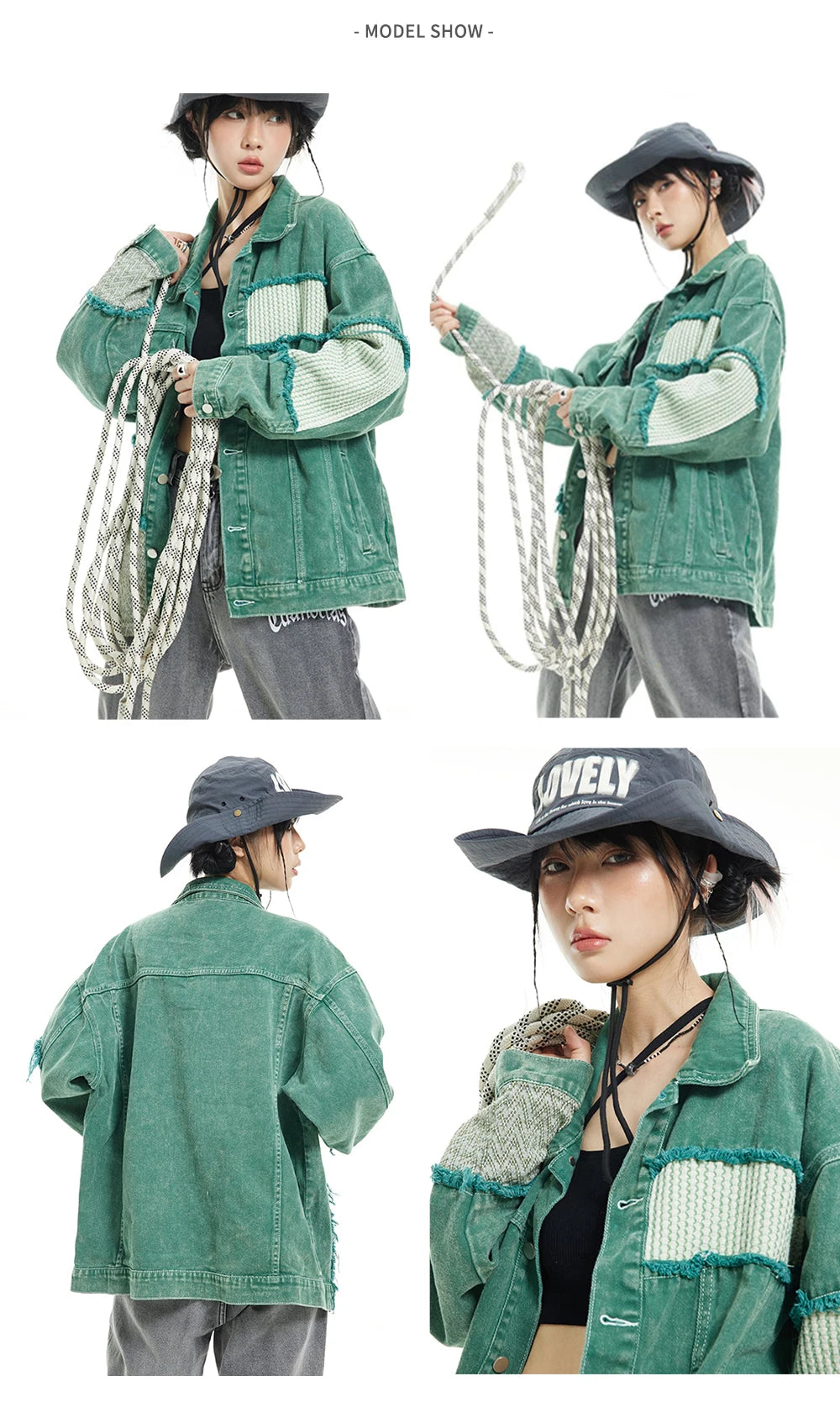 New Arrival Green Patchwork Men Women Unisex Denim Jean Jacket Coat Bomber Shirt Casual Couple Retro Vintage Streetwear Autumn