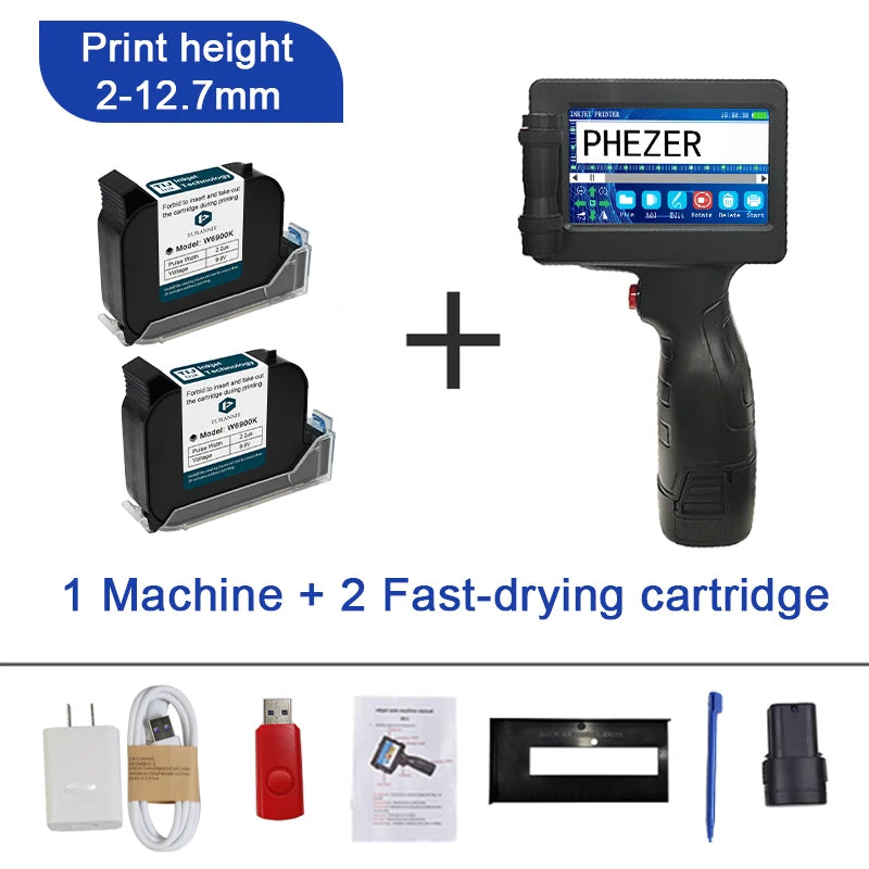 For HP Phezer P17 Handheld Inkjet Printer 12.7mm Smart Labeler for QR Bar Batch Code & Expiry Date 28 Languages Supported
