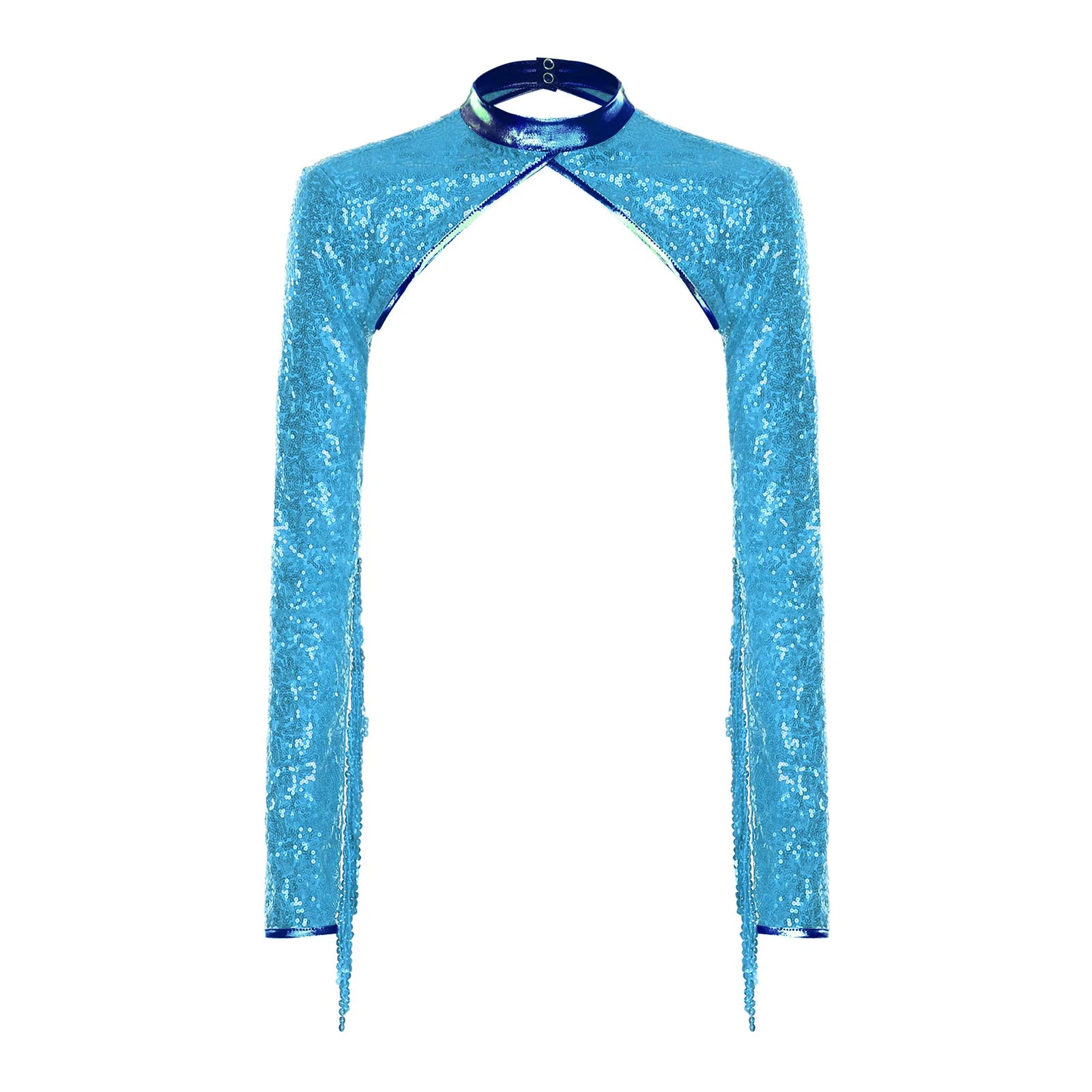 Womens Glitter Sequin Fringe Bolero Long Sleeve with Tassel Allover Sequin Shrugs Shawls Cropped Cardigan for Music Raves Party