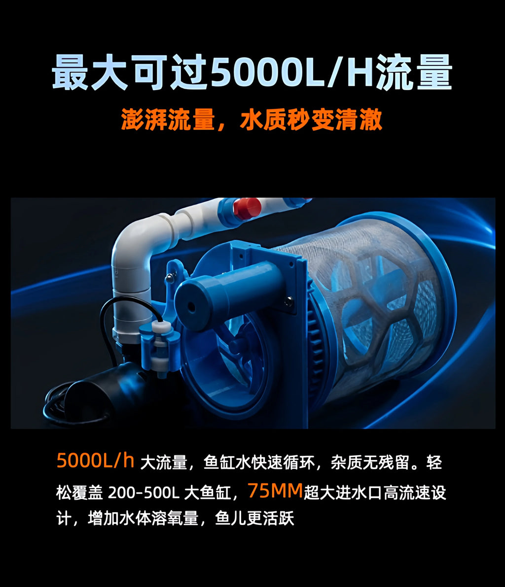 W5-fully automatic backwash filter fish pond fish tank rotary drum microfiltration machine 200 mesh filter screen gray 5000l/h