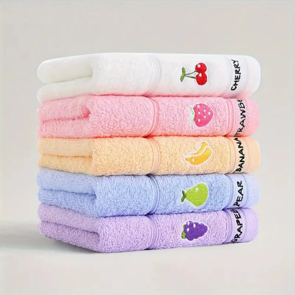Fruit Themed Embroidered Hand Towels (Set of 5) - Soft Cotton Material, Ultra Absorbent & Quick-Drying for Face & Daily Use