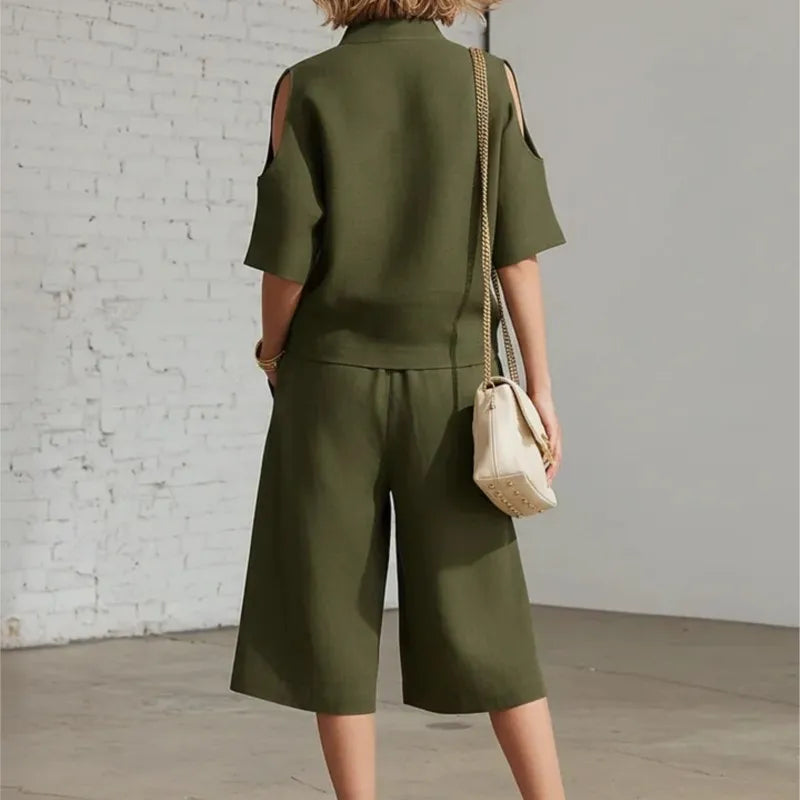 2026 New Summer Women's Clothing Two-piece Set Fashion Pockets Short-sleeved Shorts Shirt Loose Pants Casual 2-piece Set Women