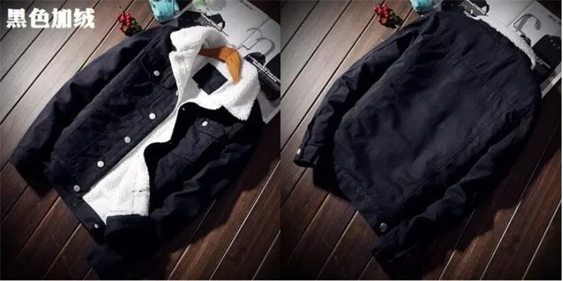 Denim Jacket Men Winter Streetwear Fashion Turn Down Fur Collar Windbreaker Cowboy Jackets Men's Outwear Hip Hop Jeans Coats 6XL