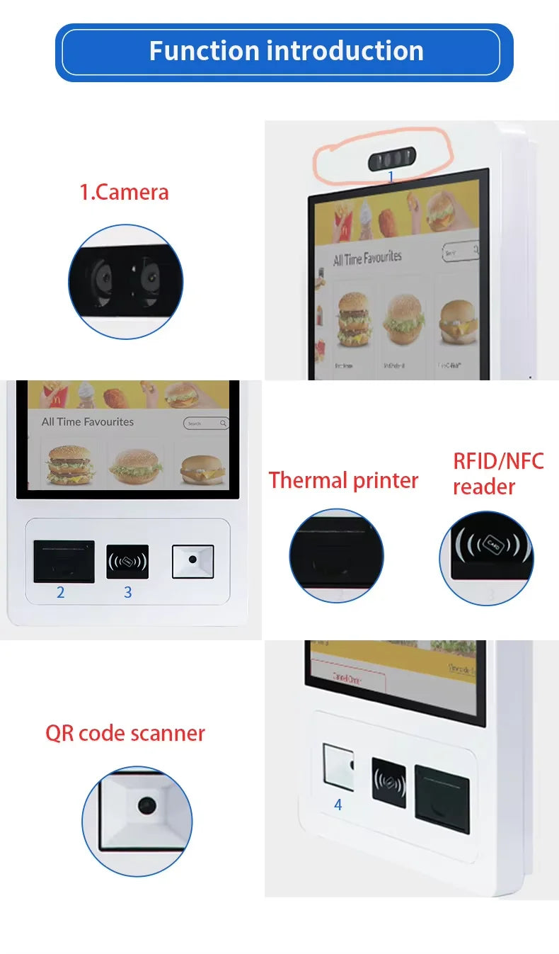 21.5 Inch Capacitive Touch Screen LCD Self-Service Ordering Machine For McDonald's/KFC Payment Order Kiosk For Restaurants