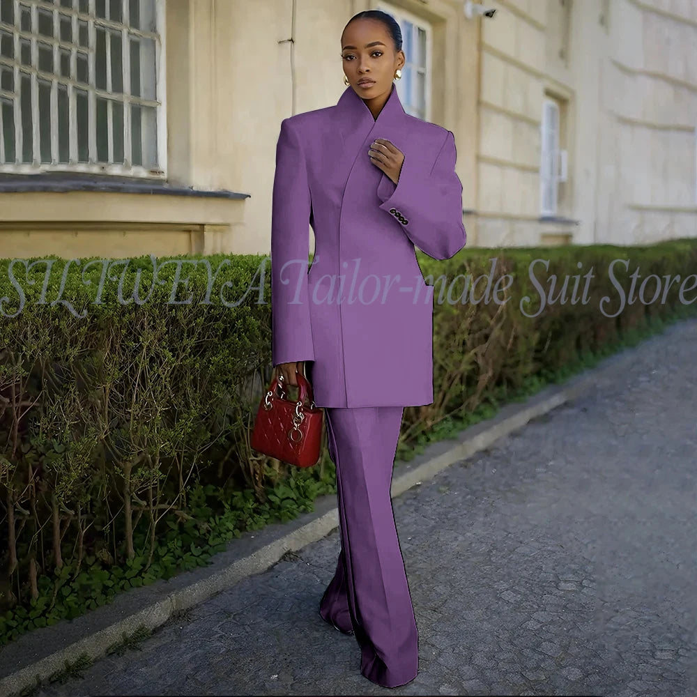 White Pants Suit Woman Luxury 2 Pieces Jacket Pants Smart Casual Office Lady Blazer Set Solid Color Trajes De Mujer Elegante