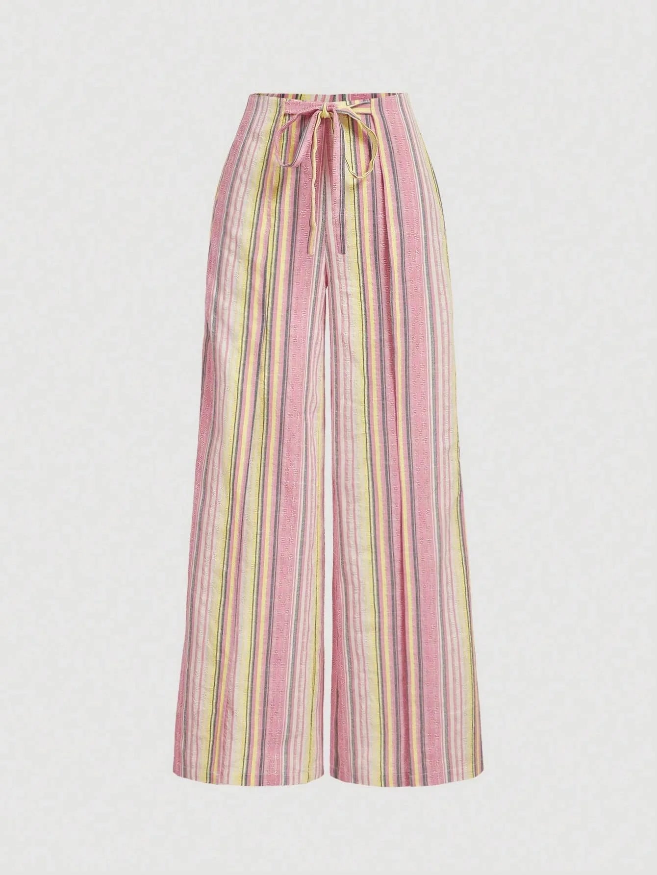 Women Loose Striped Printed Casual Pants 2026 Summer Autumn Elegant Drawstring High Waist Bohe Vacation Versatile Long Trousers