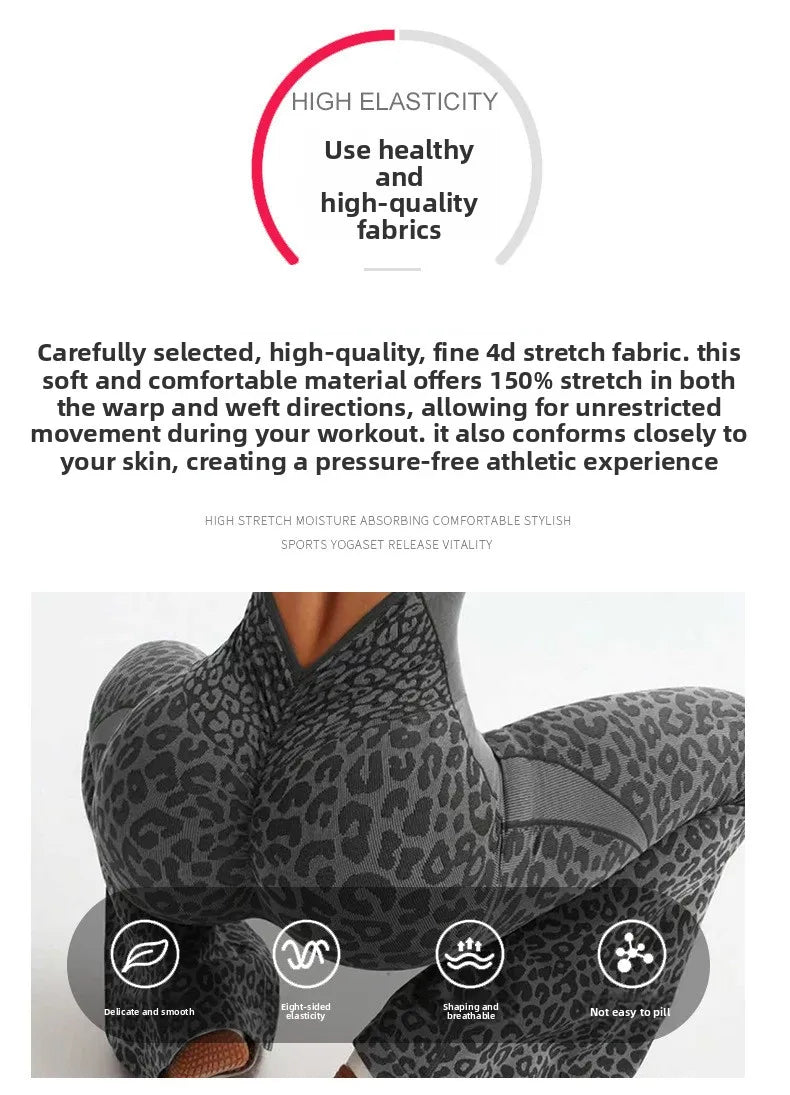 New Leopard Print Bodysuit Women Seamless Flared Pants Jumpsuits Sexy One-piece Fitness Suit Cross Back Stretchy Yoga Jumpsuits