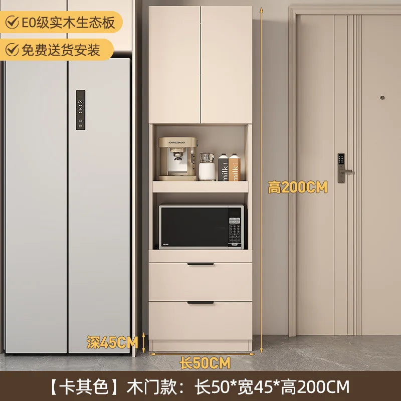 Solid wood dining side cabinet High cabinet integrated against the wall Cream style Simple modern storage Narrow cabinet