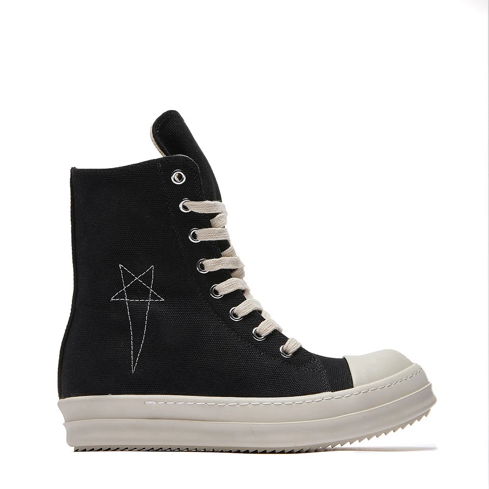 Brand Men Shoes Ro Casual Canvas Shoes High Top Women Sneakers Quality Black Ankle Boot Designer Zipper Luxury Laces Flat Shoes