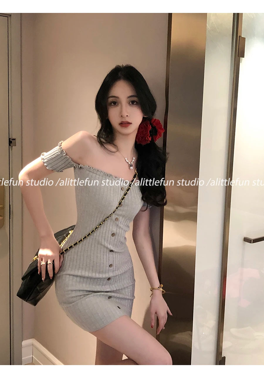 Sexy Short Ice Silk Bodycon Skirt Dress Women's Tight Fit Wrap around Waist Slimming Summer  Dress Sweet Style Short Sleeve