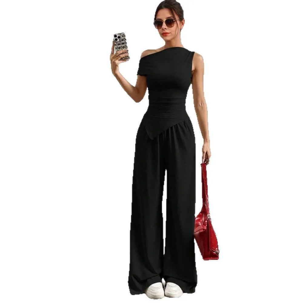 Summer Women Solid Sleeveless Vest Long Pants Fashion Set Sexy Casual Two Piece