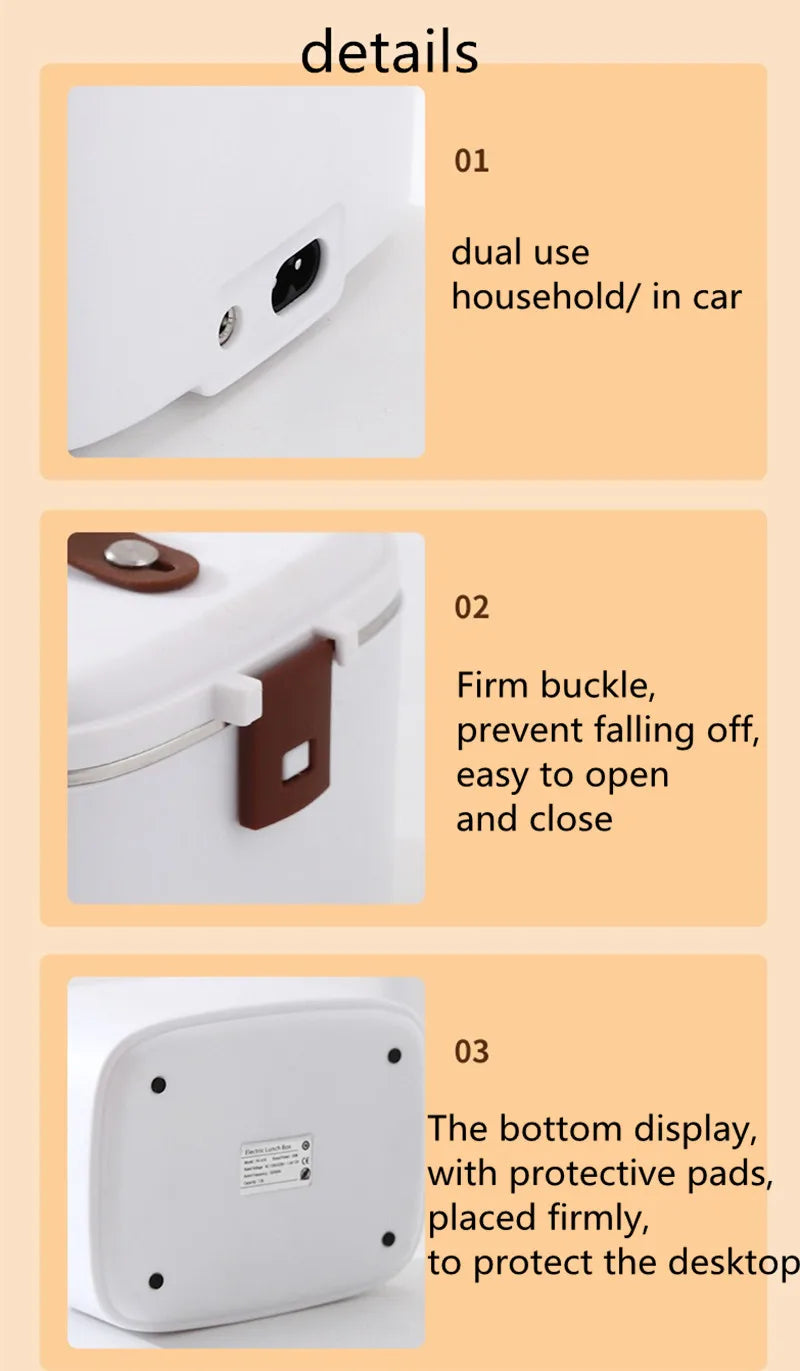 1.8L Car Microwave Oven 12V/24V Multi-Functional Rice Cooker Large Capacity Water-Free Heating Lunch Box