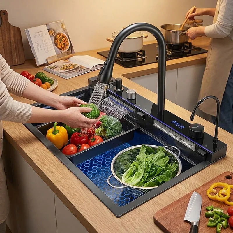 Modern Smart Kitchen Sinks Creative Metal Multi-functional Basin Luxury Household Sinks for Apartment Kitchen Rental House