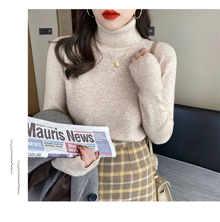2026 Autumn Winter Basic Slim Soft Solid Color Turtleneck Sweater Women Pullover Casual Long Sleeve Chic Bottom Knitted Jumper