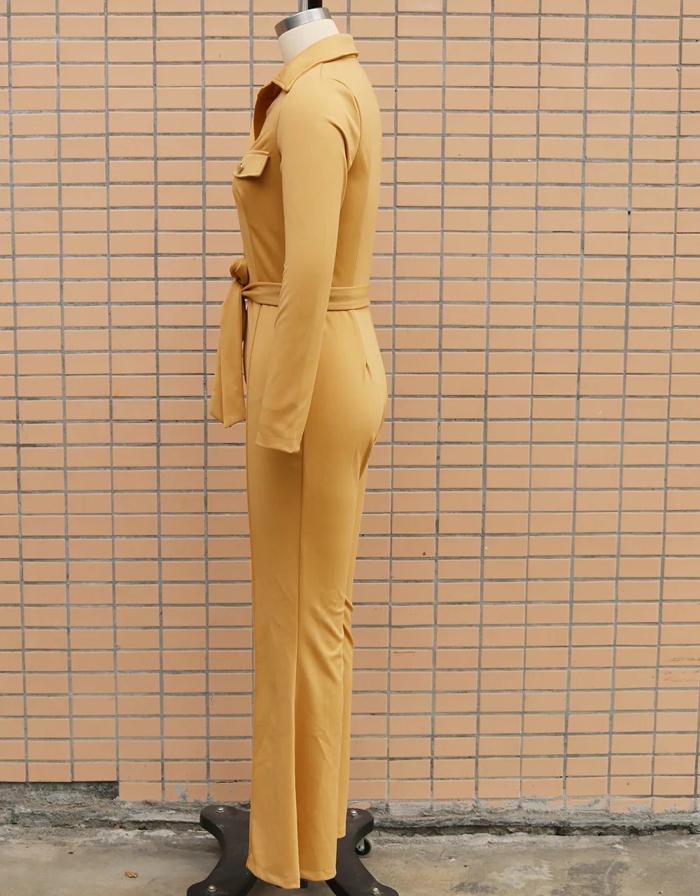 New Spring Women's Long Sleeve Jumpsuits Fashion Casual Button Turn-Down Collar Skinny Bootcut Jumpsuit with Belt Y2K Streetwear