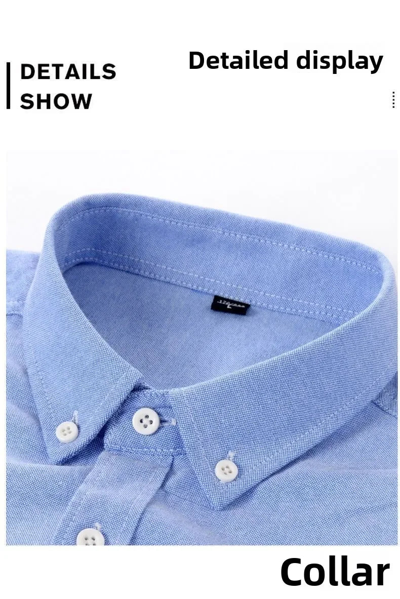 2026 Men's Oxford Long Sleeve Shirts 100% Cotton Solid Color Turn Down Collar Regular Fit Daily Men Clothing Button-down Shirts