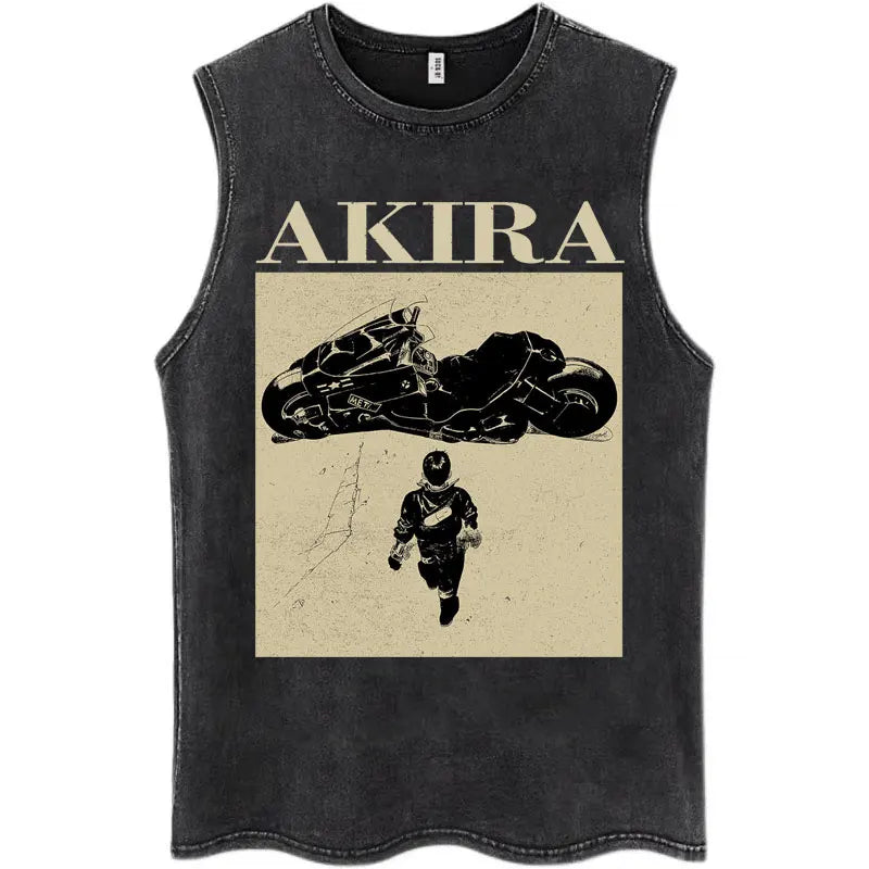 Washed Japan Anime Akira Retro Tank Tops 90s Science Fiction Movie Shotaro Kaneda Sleeveless T Shirts Cotton Casual Loose Vests