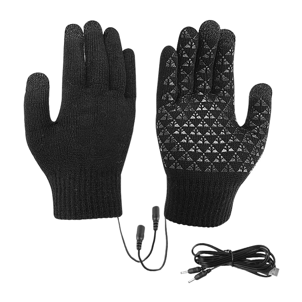 USB Heated Knitted Gloves Full Finger Gloves Non-Slip Touch Screen Gloves Thicken Winter Cycling Gloves for Men Women
