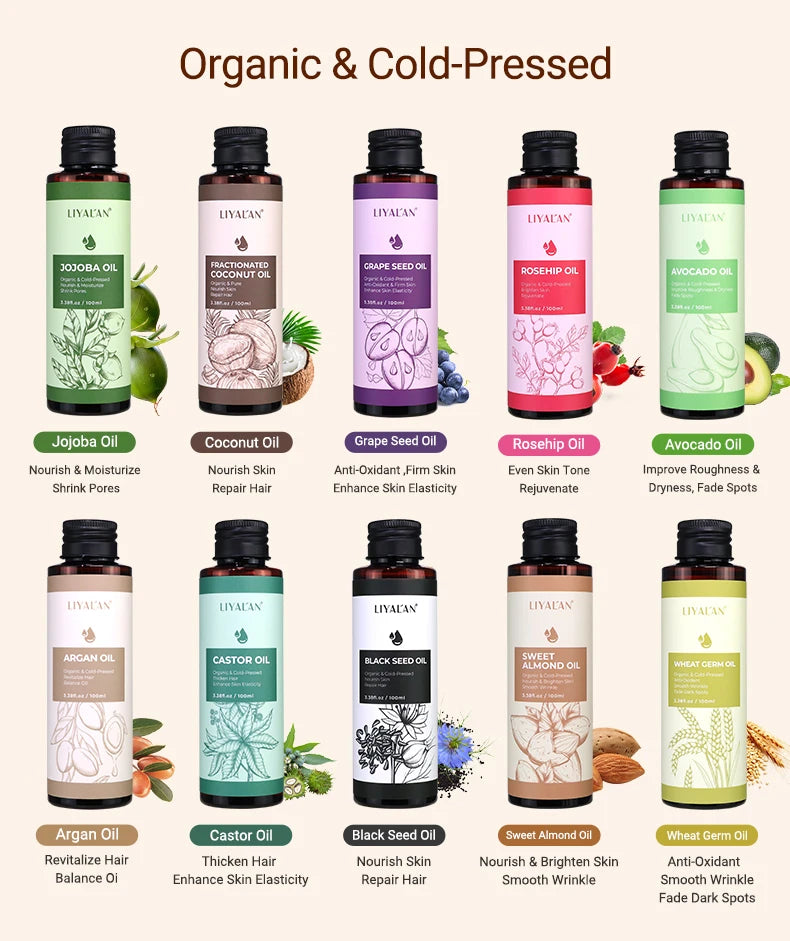 Pure Jojoba Oil Coconut Castor Hair Care Argan Sweet Almond Grape Rosehip Avocado Carrier Black Seed Wheat Germ Body Skin Care