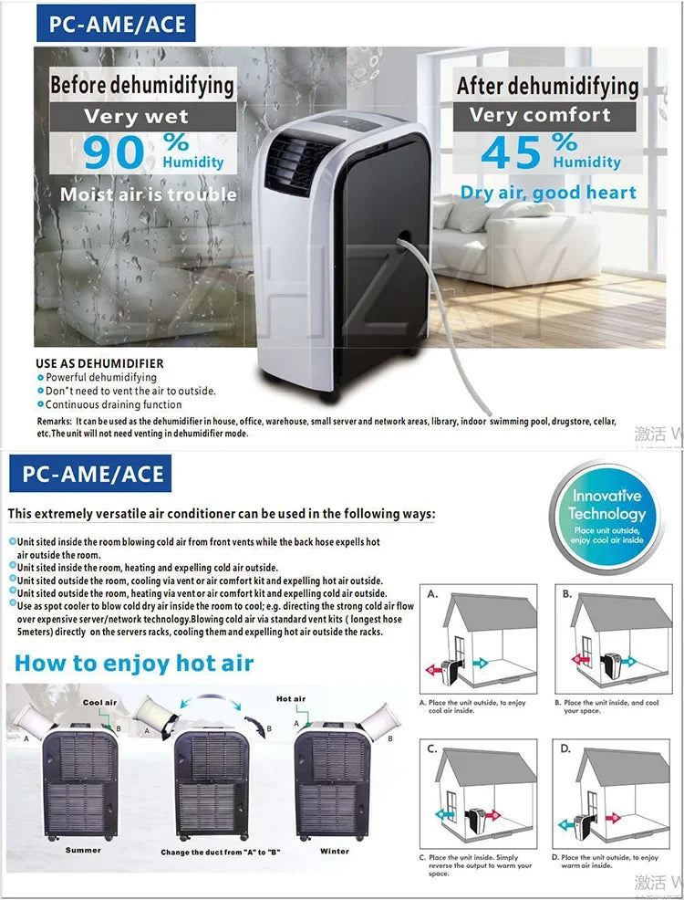 14,000 BTU Portable Air Conditioner Cooling/Dehumidifying/Fan; Tower Dehumidifier; Portable Air Conditioner 4KW