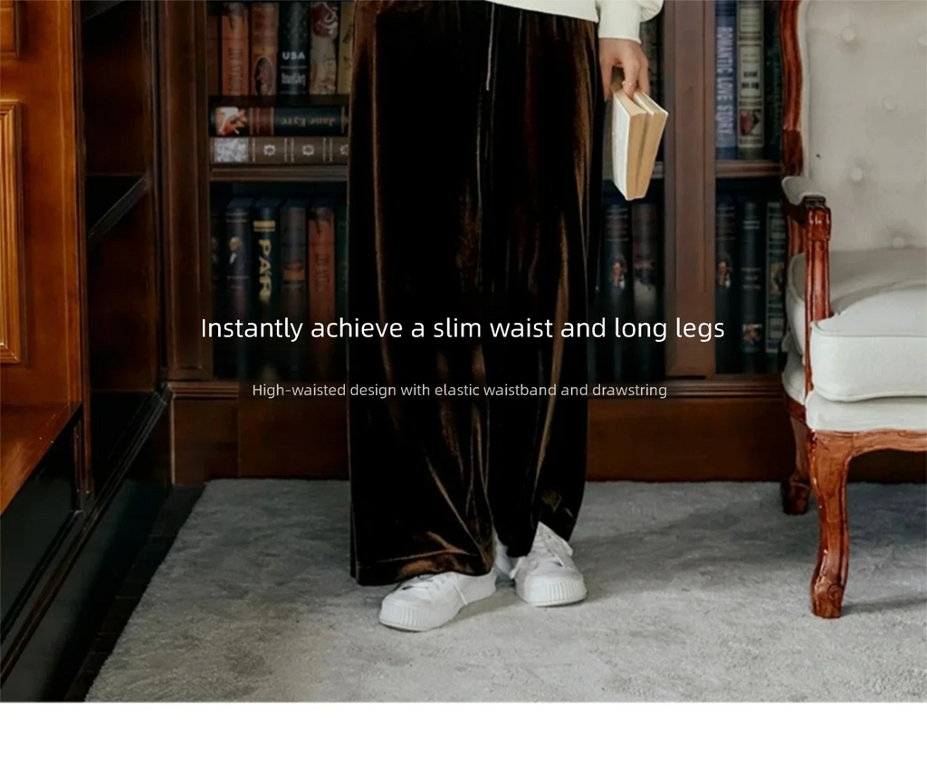 OLrain Velvet Drawstring Baggy Sweatpant Woman 2026 Autumn Casual Retro High Waist Wide Leg Long Pants Women Trousers M56QK85138
