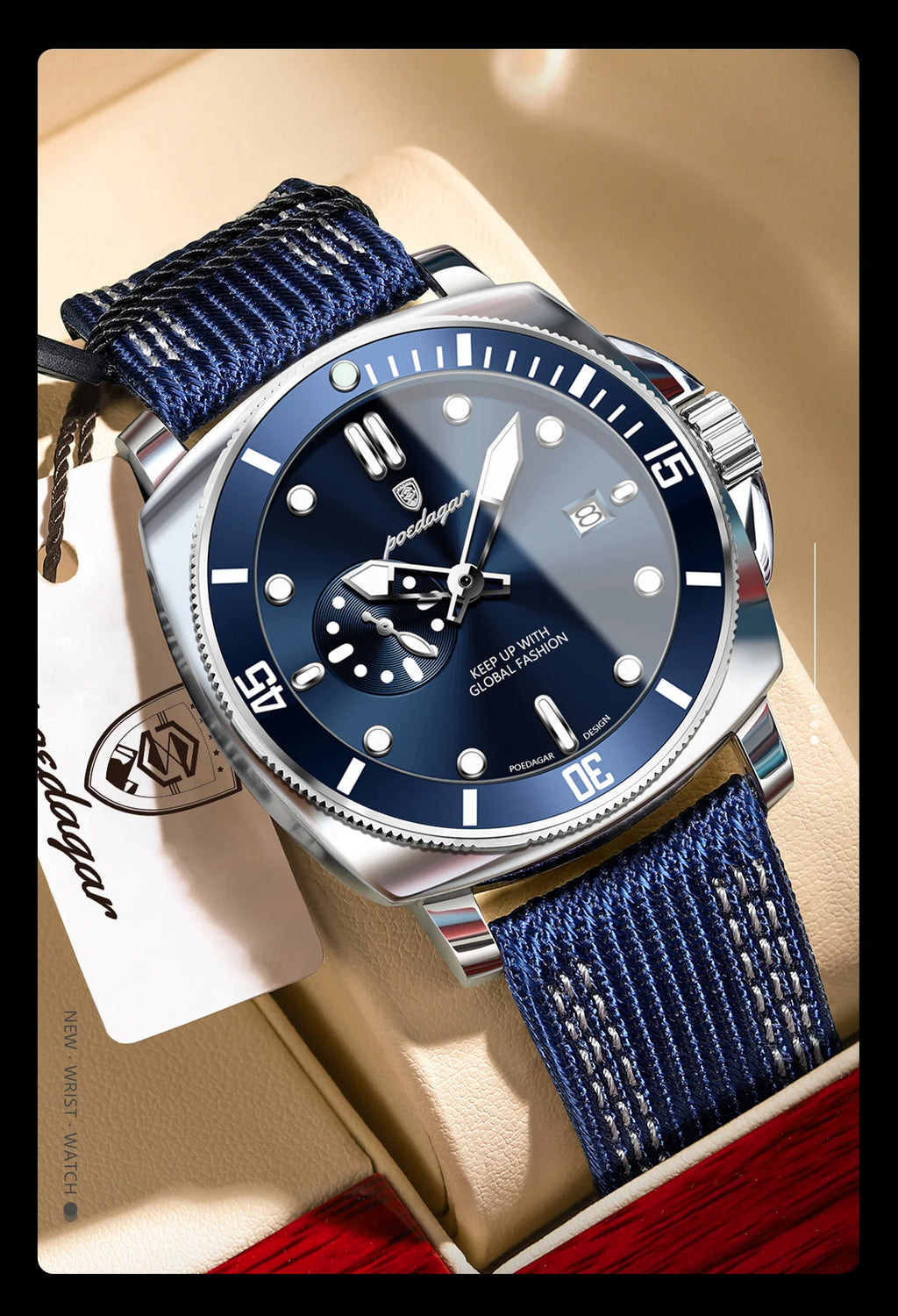 POEDAGAR Sport Military Men Clock Waterproof Luminous Date Top Luxury Watch For Man Nylon Leather Quartz Men's Watches Reloj+Box