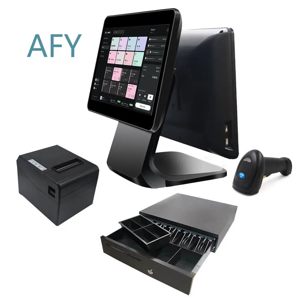Best Selling 15 Inch Restaurant POS System Terminal for iPad Android Windows with Thermal Printer Barcode Scanner Cash Drawer