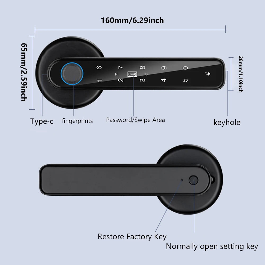 Digital Door Lock Biometric Fingerprint Lock Smart Home Anti Peeping TTLOCK APP Control Type-C Charging Intelligent Door Lock